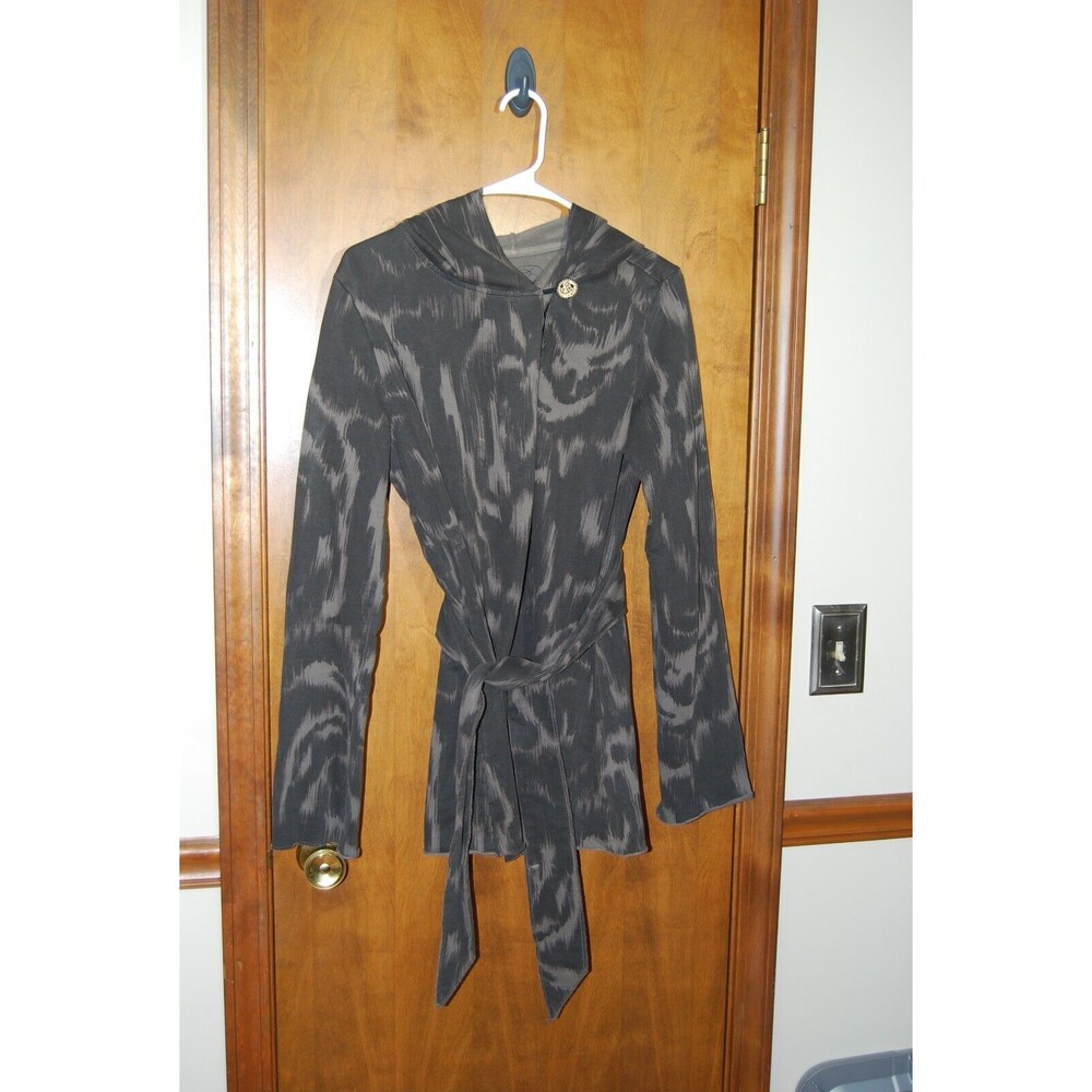 Lucky Brand Women Jacket Large Brown Wrap Tie Open Front Hooded Pockets Casual